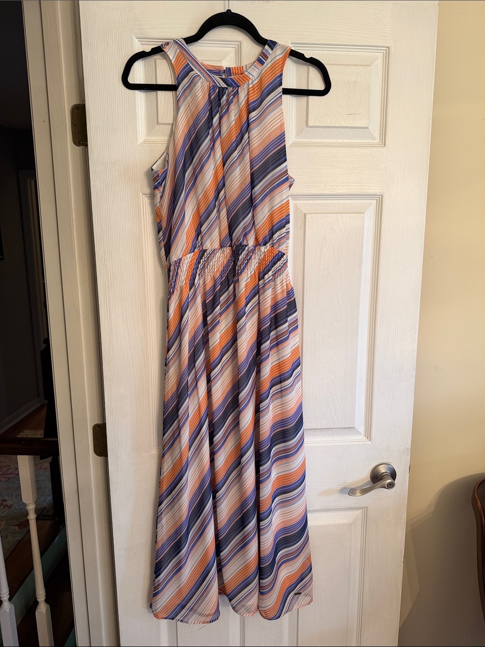 Nautica Halter Midi Dress in Orange, Blue & Cream Stripes L - Picture 2 of 5